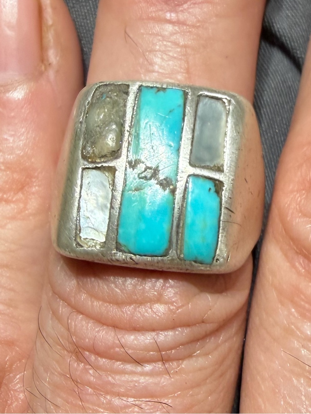 Vintage “ JP “ Sterling Silver Turquoise Inlay Ring 7.5
